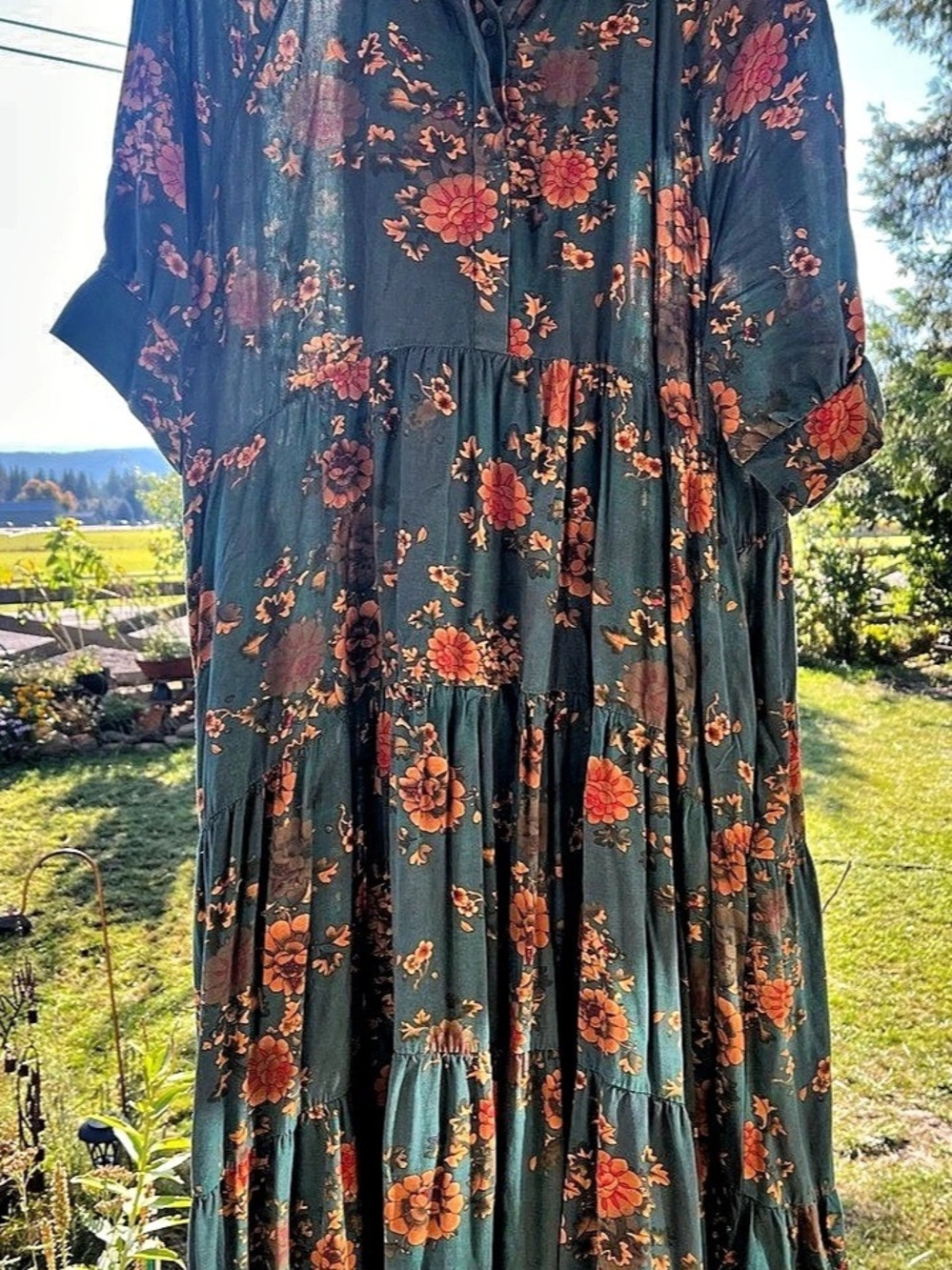 Natural Life Floral Maxi Dress in turquoise & Orange XL Like New with pockets